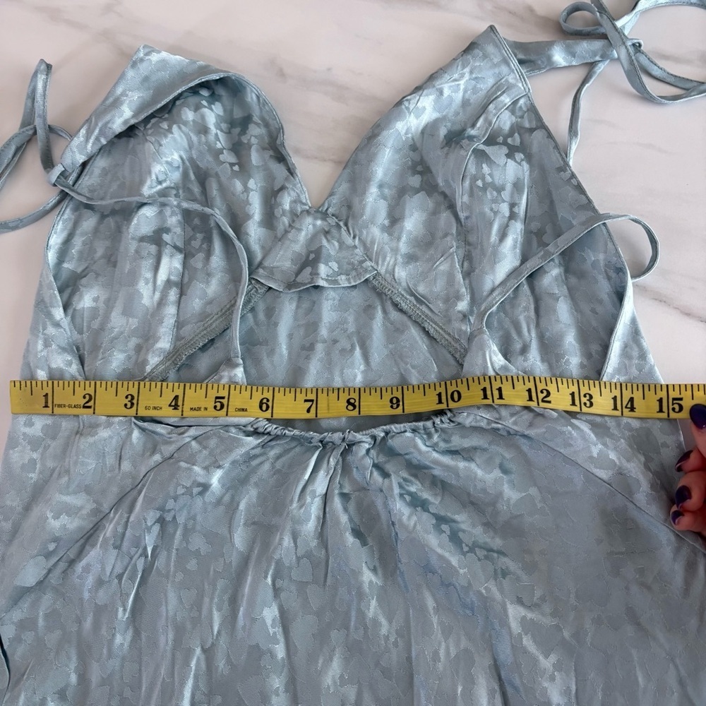 Top Shop Elegant Blue Satin Evening Gown heart print sz S-M - Picture 7 of 11